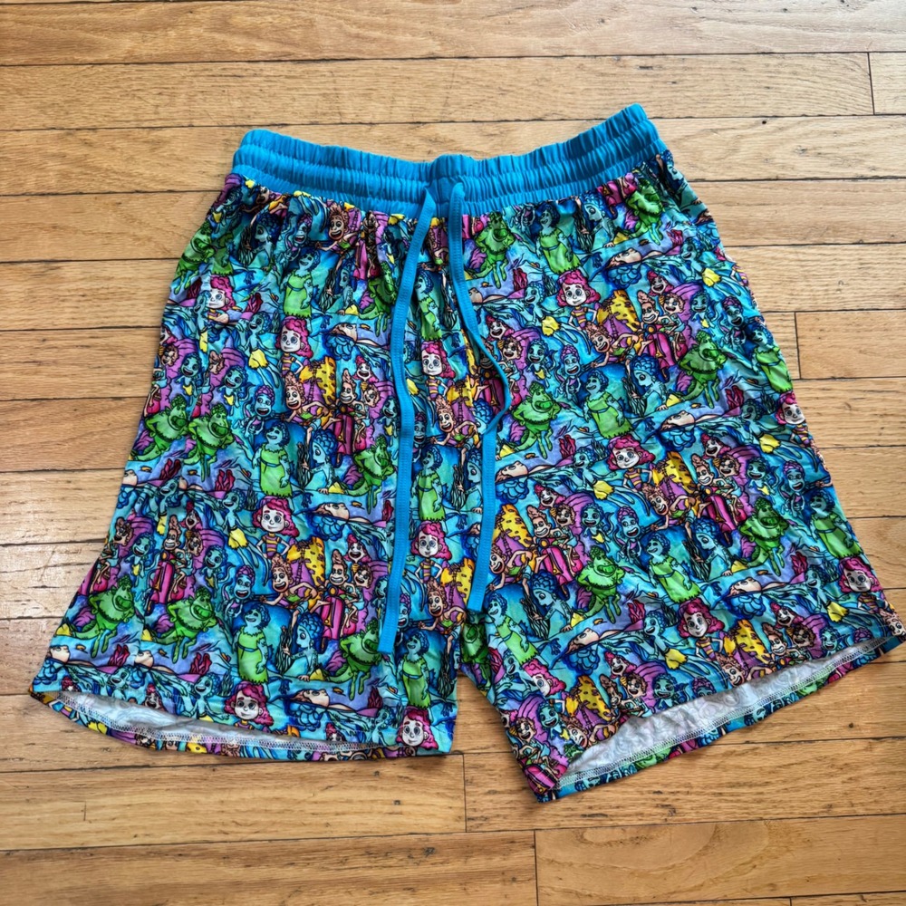 Bedtime Bliss Luca Bamboo Pajama Shorts Mens Large Blue Pixar Sea Monster Lounge